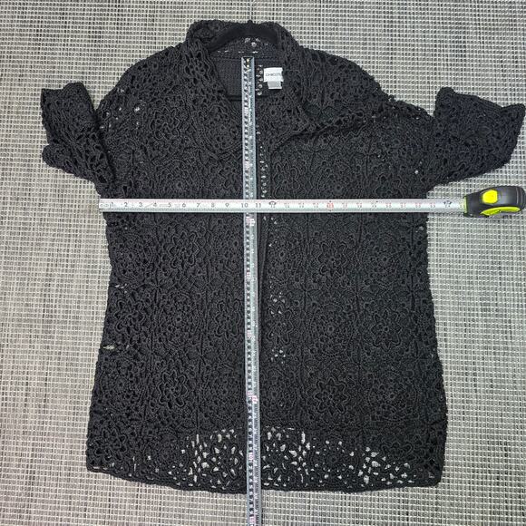 Chicos Crochet Knit Cardigan Sweater Women Large Black Bohemian Neutral Coquette - Picture 7 of 10